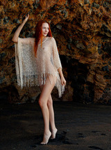 Gorgeous Redhead Janey Spreading Her Long Legs To Bare Her Shaved Pussy To The Elements