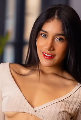 >Carolina Guerrero Teases In Crop Top And Miniskirt With Playful Striptease Across Kitchen Breakfast Bar