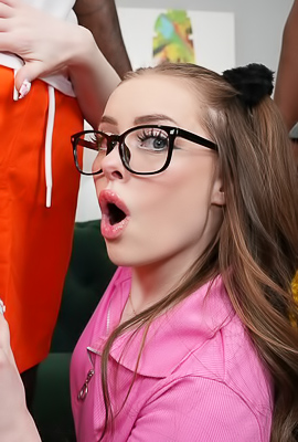 >Haley Spades Glowing in Afternoon Light, Sandwiching Two Men in Threesome Action